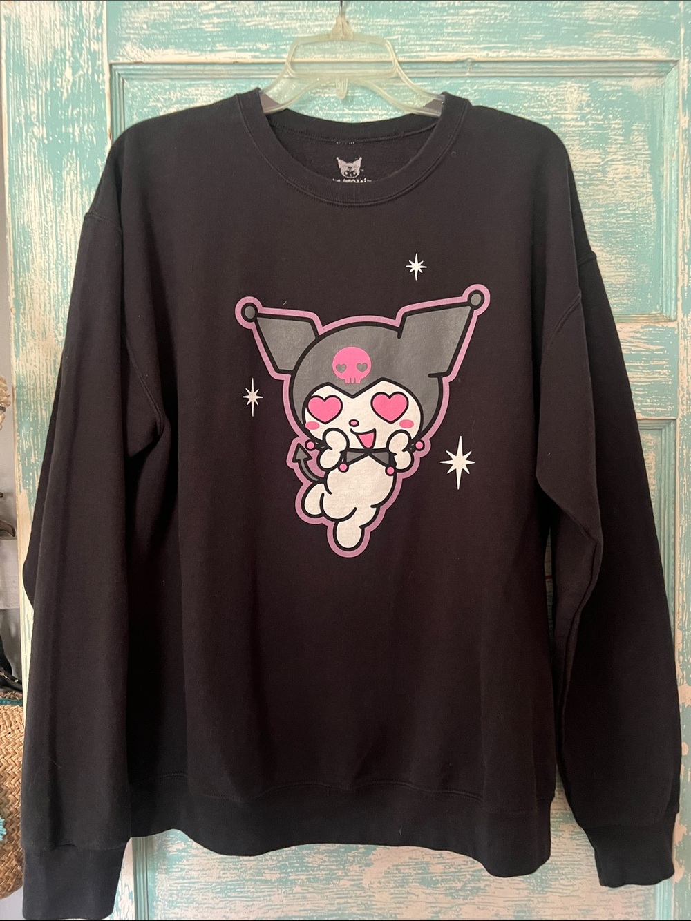 Black Kuromi Graphic Crewneck Sweatshirt - Cute Pink & Gray Design